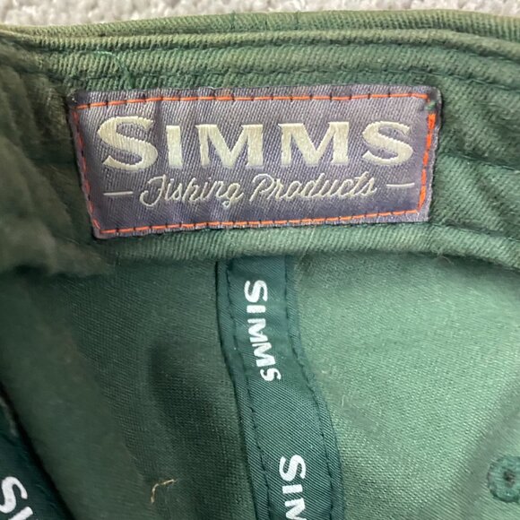 Simms Fishing Snapback Hat Cap Green Cotton with Leather Patch Distressed Faded - Picture 13 of 14